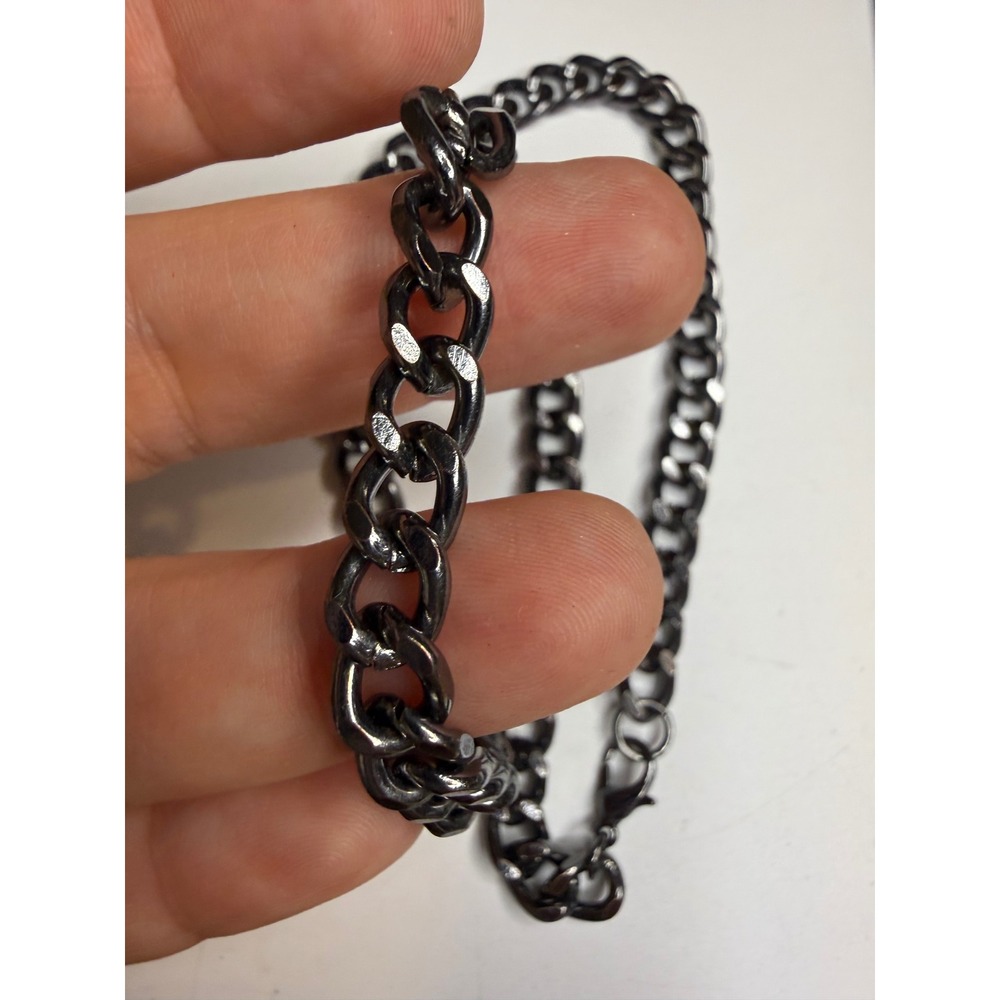 Gunmetal Curb Chain Necklace Chunky Dark Grey Link Jewelry 17 Inch